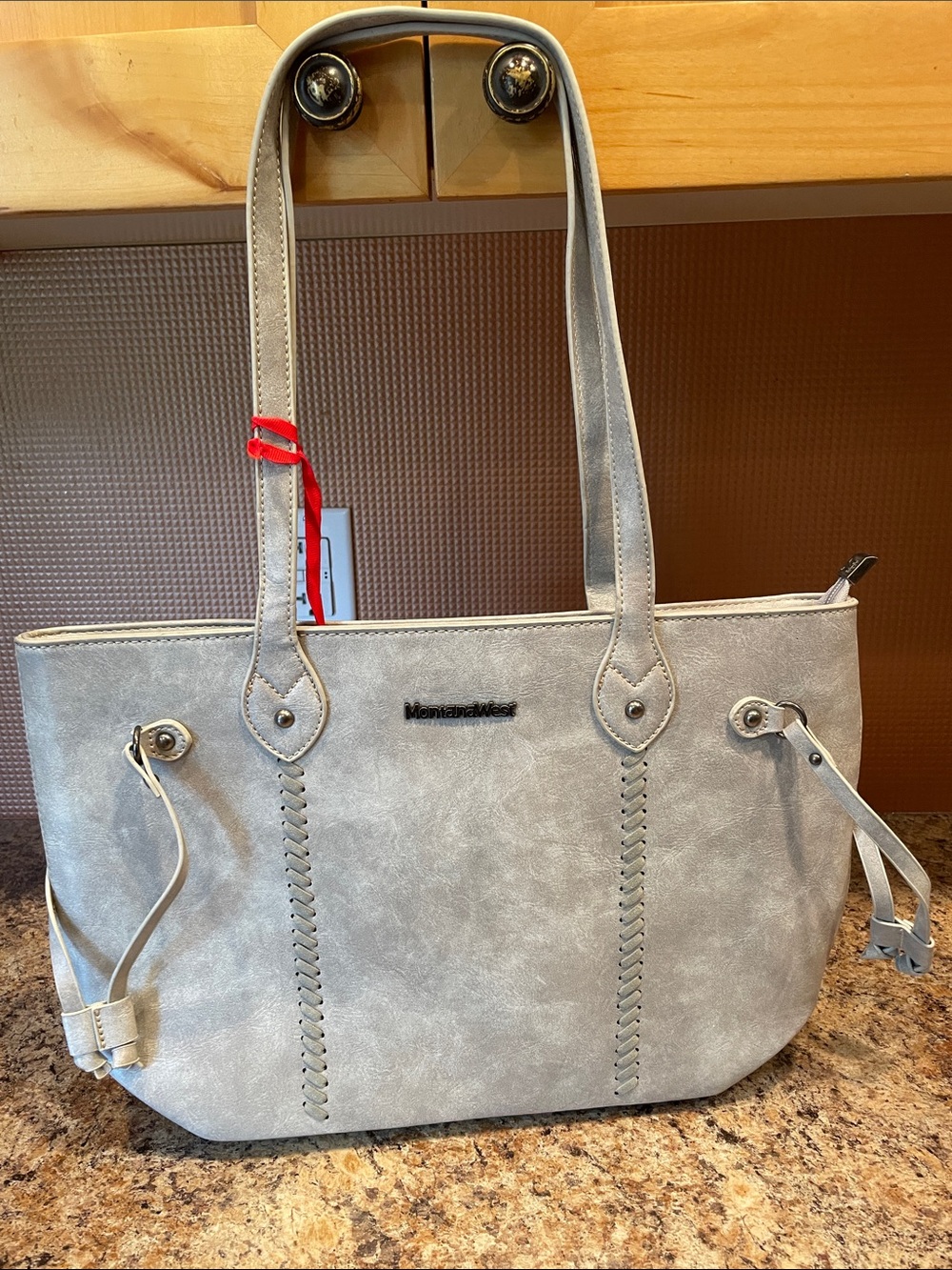 Montana West Co. Light Gray Tote with Whipstitch Detail